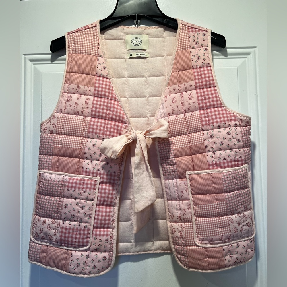 Stoosh Pink Patch Bow Tie Quilted Patchwork Vest … - image 3